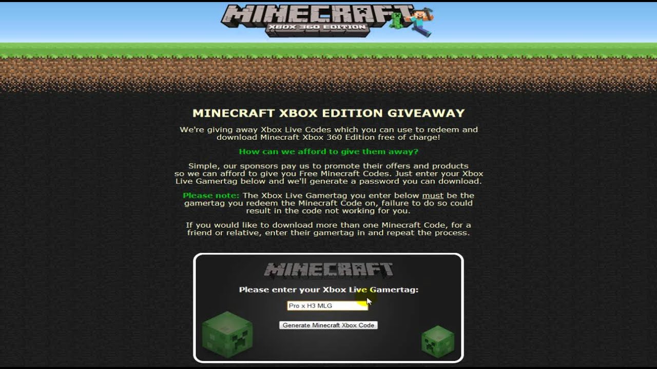 Minecraft xbox 360 free download code